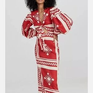 Caroline Constas Sun Goddess Geometric-Print Linen Maxi Dress